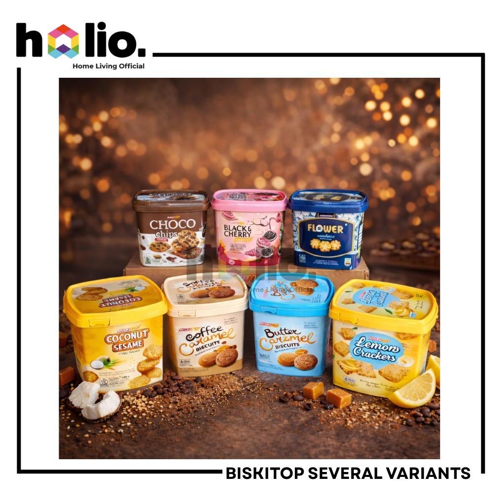 Holio Gloria Biskitop Assorted Cookies 360g Choco Chips, Black Cherry, Flower, Coconut Sesame, Coffe