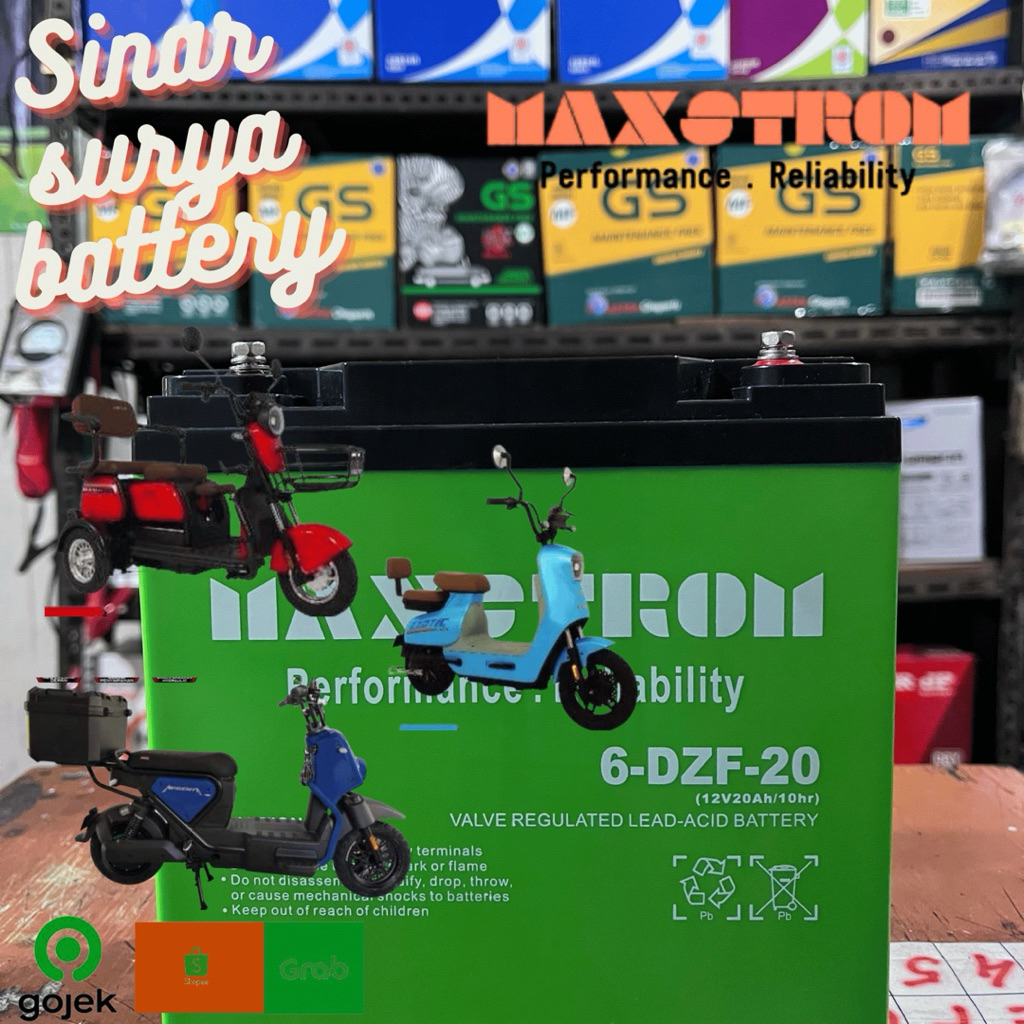 Aki Kering VRLA merek MAXSTROM MF 6-DZF-20 (12VOLT 20 AMPERE) bisa untuk sepeda listrik,Genset dll.