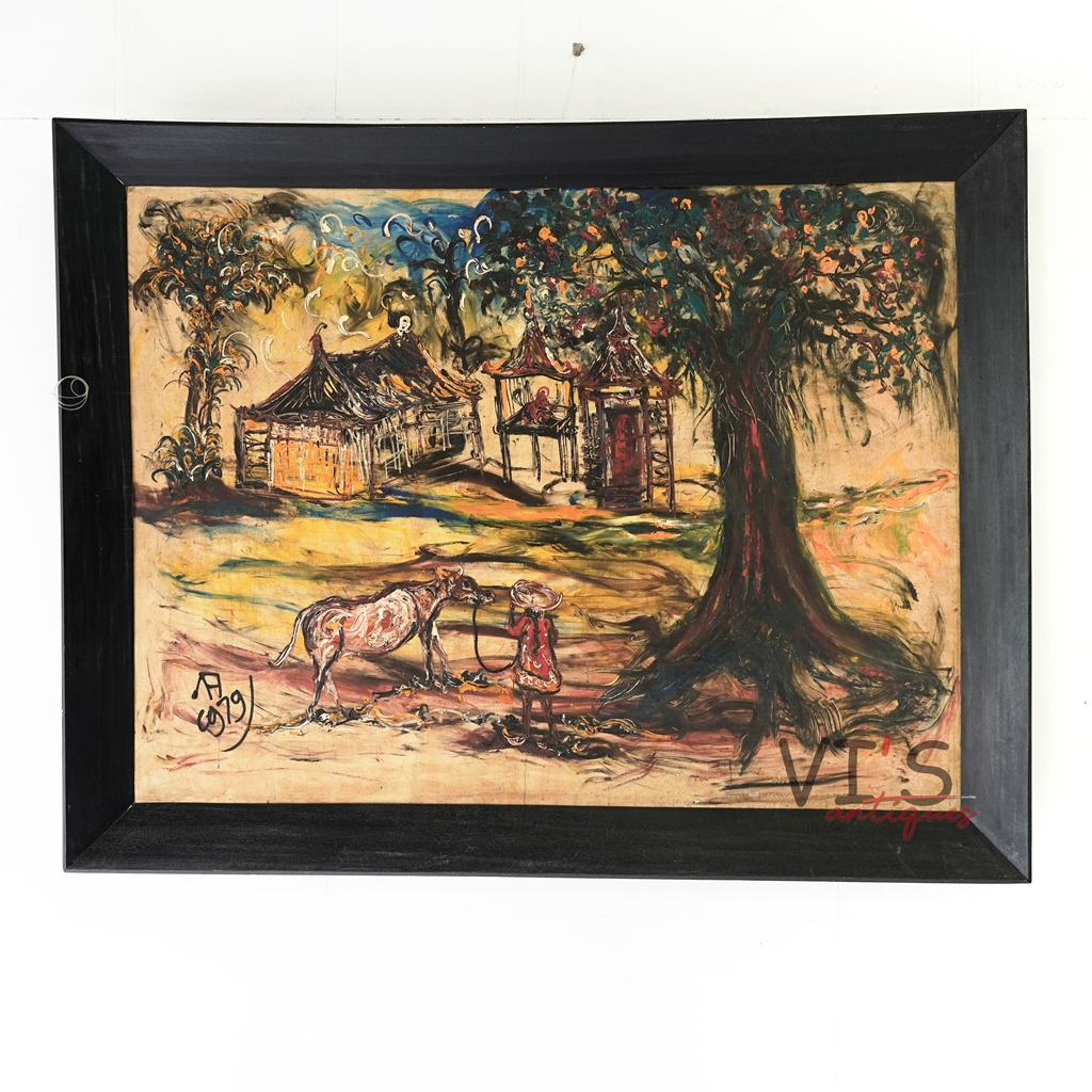 Lukisan Affandi Pondok Kambing Oil On Canvas Antik Kuno