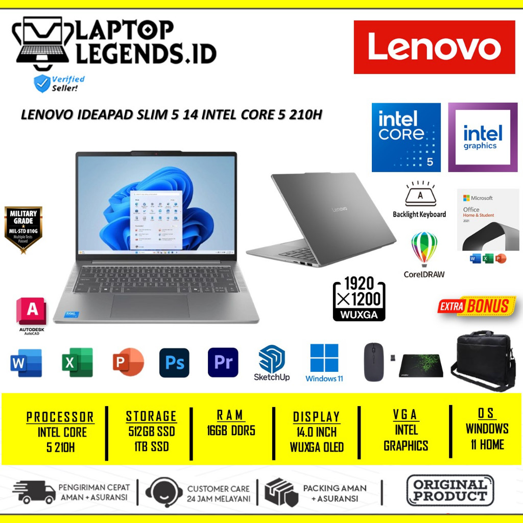 Lenovo Ideapad Slim 5 OLED Intel I5 Ram 16GB 512GB SSD 14 inch WUXGA OLED Windows 11 Original