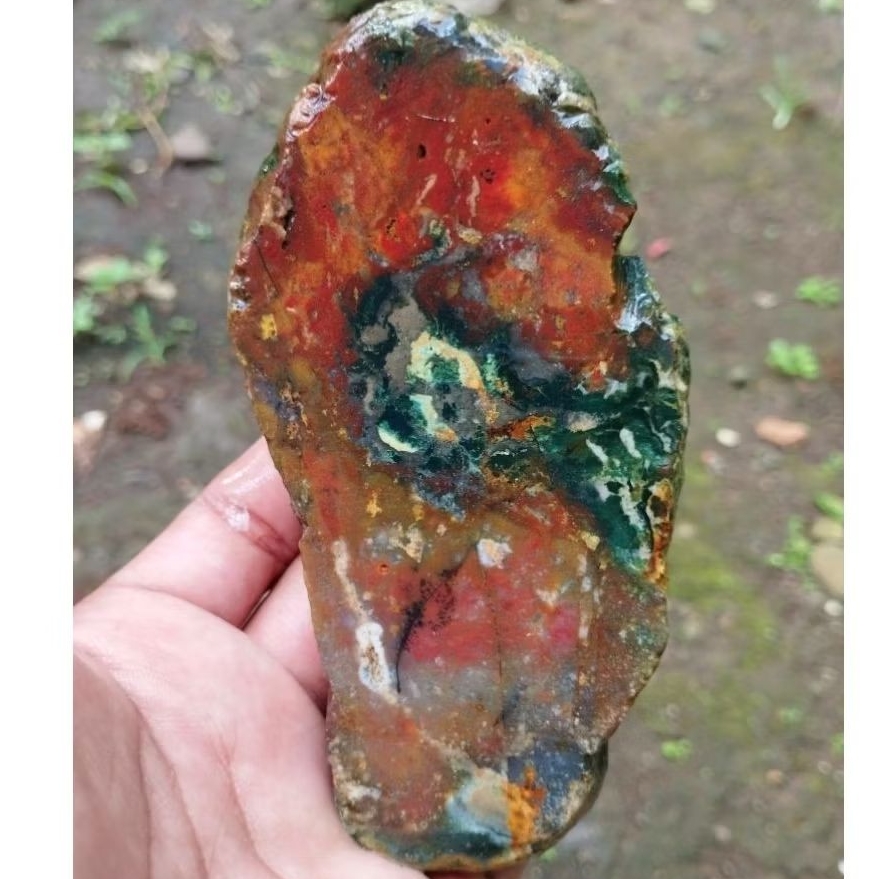 suiseki batu alam bahan batu akik lempengan panca warna multi warna bermotif  natural istimewa sesua