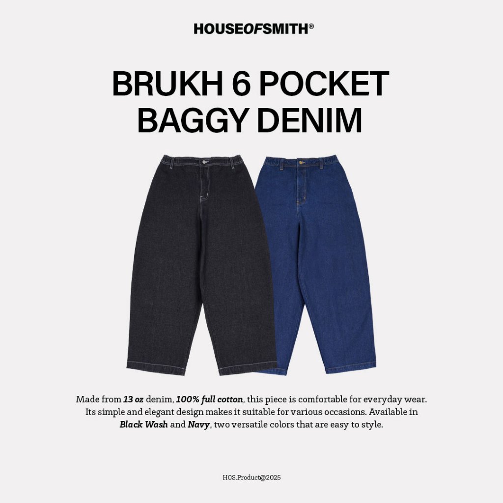 House of Smith Celana Denim Pria - Brukh 6 Pocket Baggy Denim Wash - Long Baggy Denim