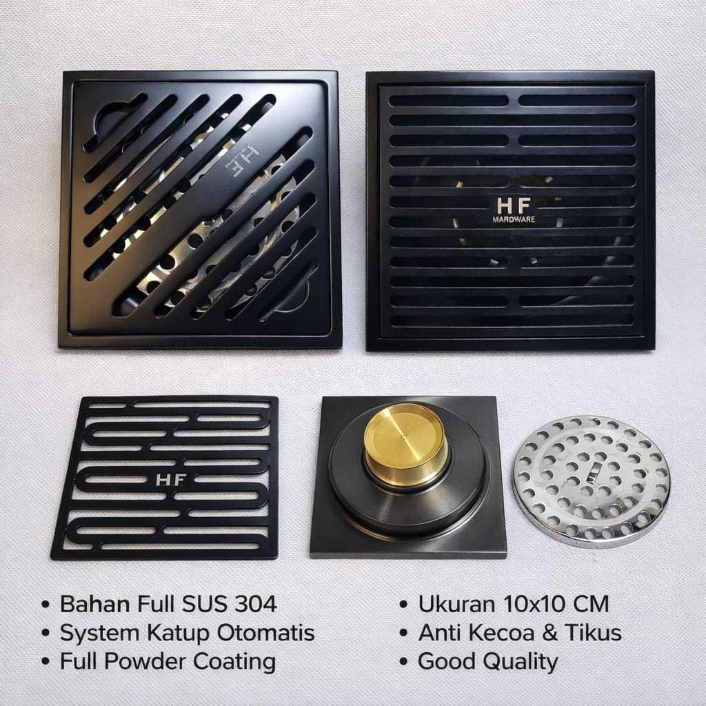 Saringan Got Hitam Stainless Steel Floor Drain Anti Bua Kamar Mandi HF-62 / 52B