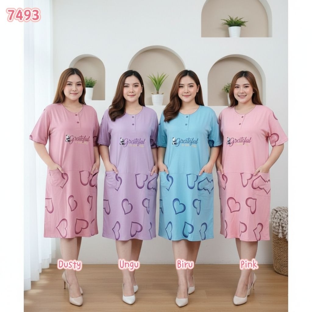 Daster AMRO 7493 Dress XXL JUMBO DTX Label Putih Kancing Aktif