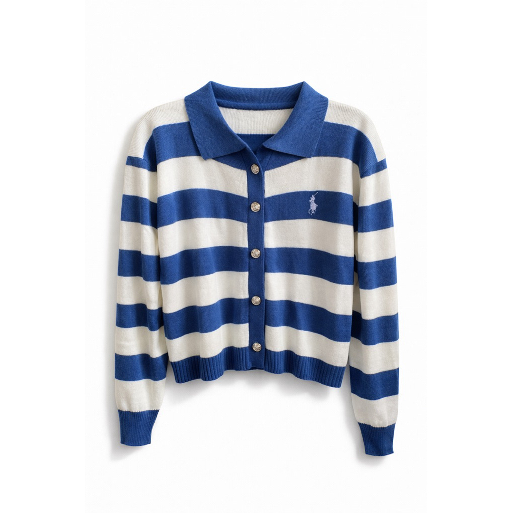 Cardigan rajut wanita motif garis