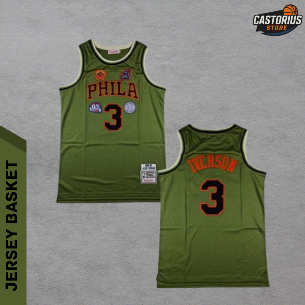 Baju Jersey Basket Swingman NBA Allen Iverson Sixers 76ers Military - MILITARY HIJAU SIXERS ALLEN IV
