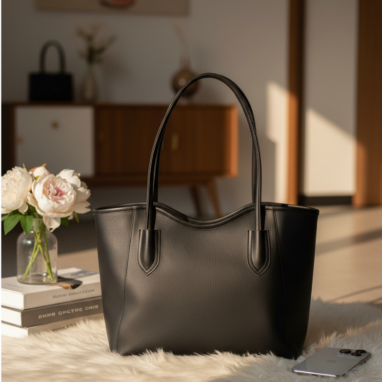 Tote Bag Wanita Korea Kulit Sintetis – Tas Kerja & Kuliah dengan Resleting + Saku Dalam
