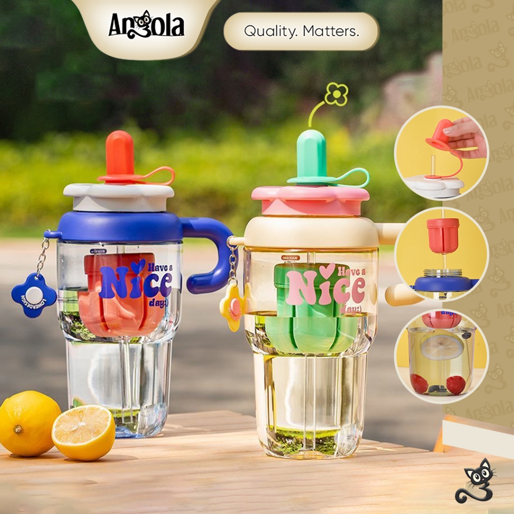 ANGOLA Tumbler Handle 1.6L W11 Bunga Botol Minum Insfued Water Jumbo Besar Sedotan