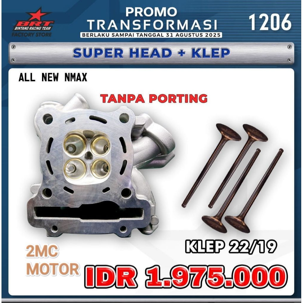 Paket Head Porting CNC / Non Porting - Klep 22/19 Nmax (BINTANG RACING TEAM BRT)