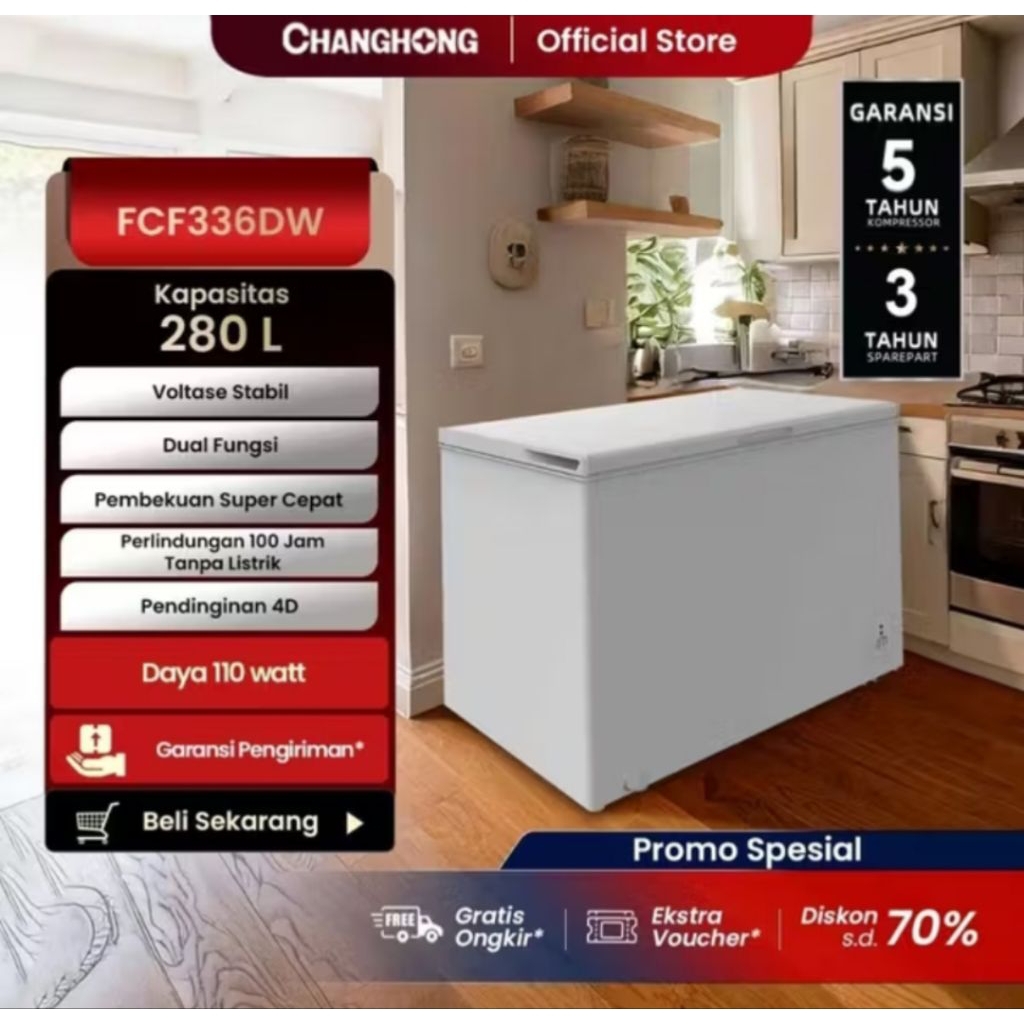 BOX FREEZER CHANGHONG 300L PCF336DW CHEST FREEZER CHANGHONG 300L PCF336DW BOX FREEZER CHANGHONG 300 