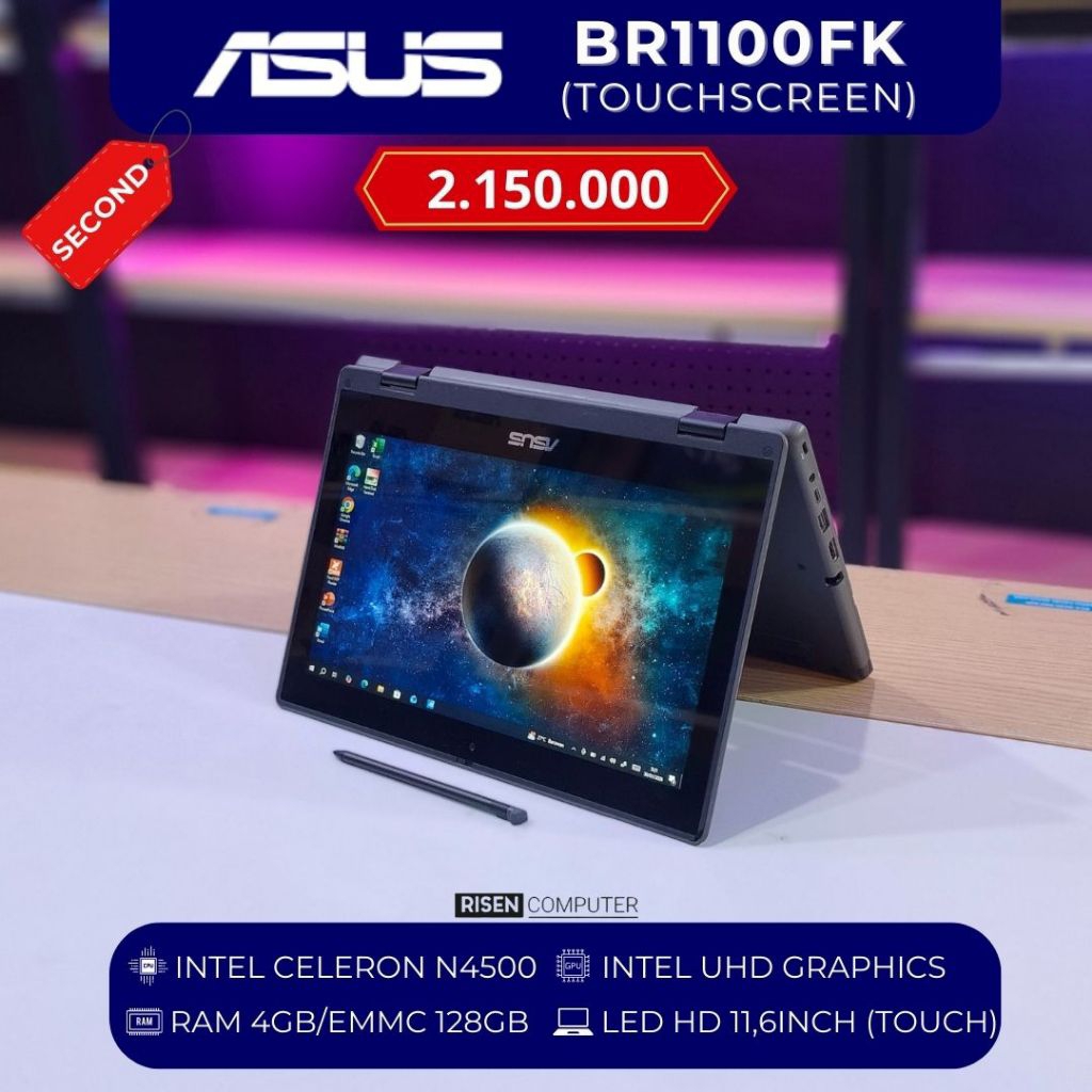 ASUS BR1100FK TOUCHSCREEN Intel Celeron N4500 RAM 4GB EMMC 128GB HD 11,6inch Notebook Second Bekas L