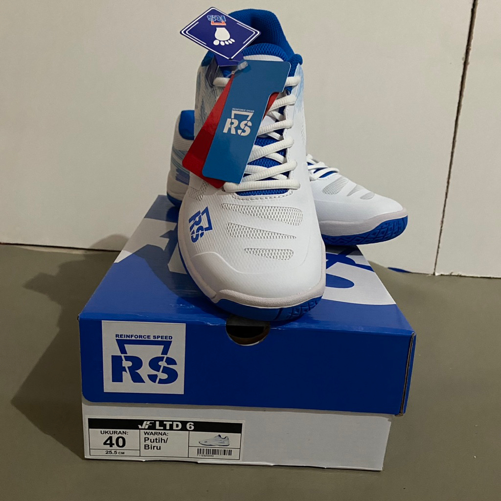 Sepatu Badminton RS LTD 6 Putih/Biru Original