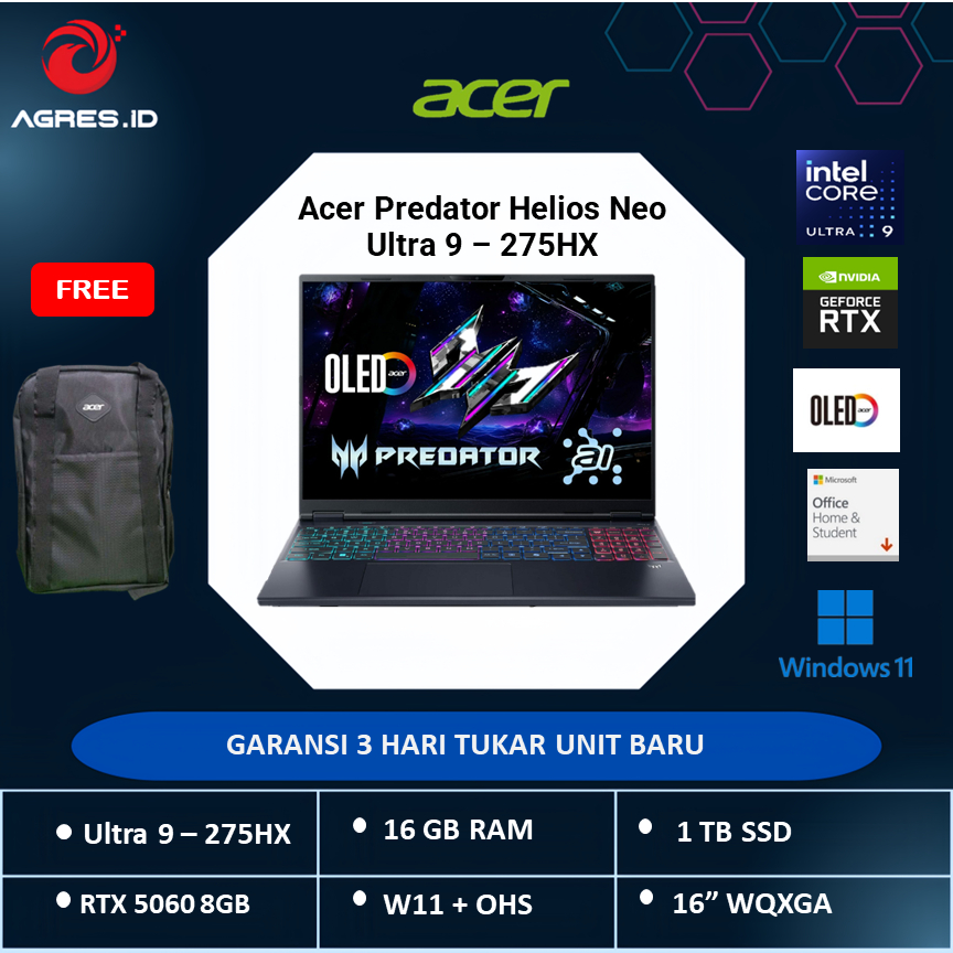ACER PREDATOR HELIOS NEO 16S AI OLED ULTRA 9 275HX RTX5060