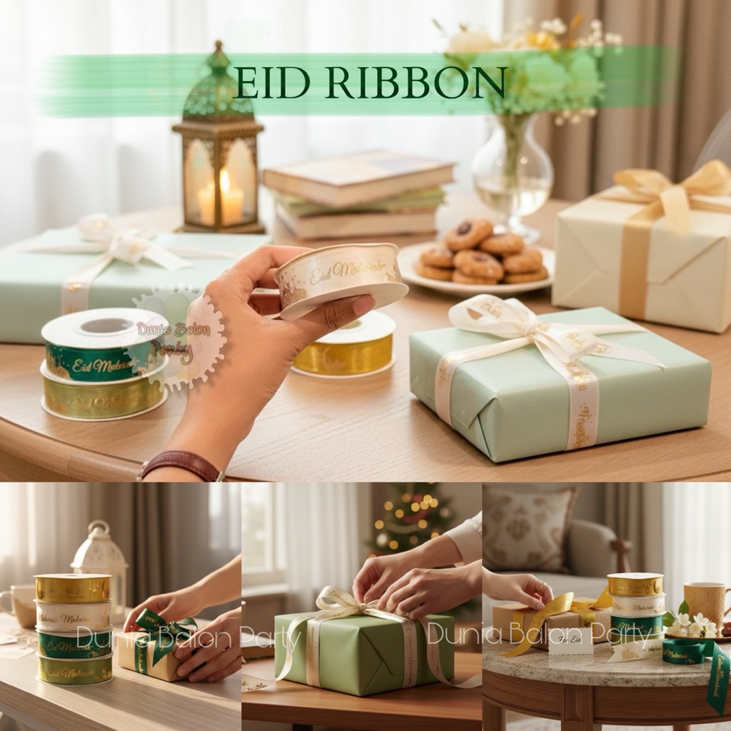 [ 1 ROLL ] Pita Satin Idul Fitri / EID Mubarak Ribbon / Pita Parcel Lebaran PREMIUM