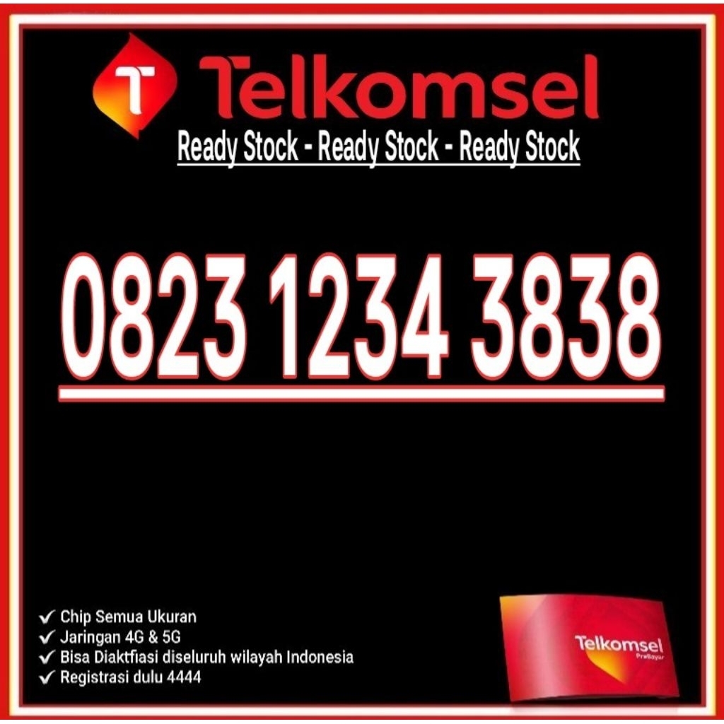 NOMOR CANTIK TELKOMSEL SIMPATI AS 4G LTE O823 1234 3838