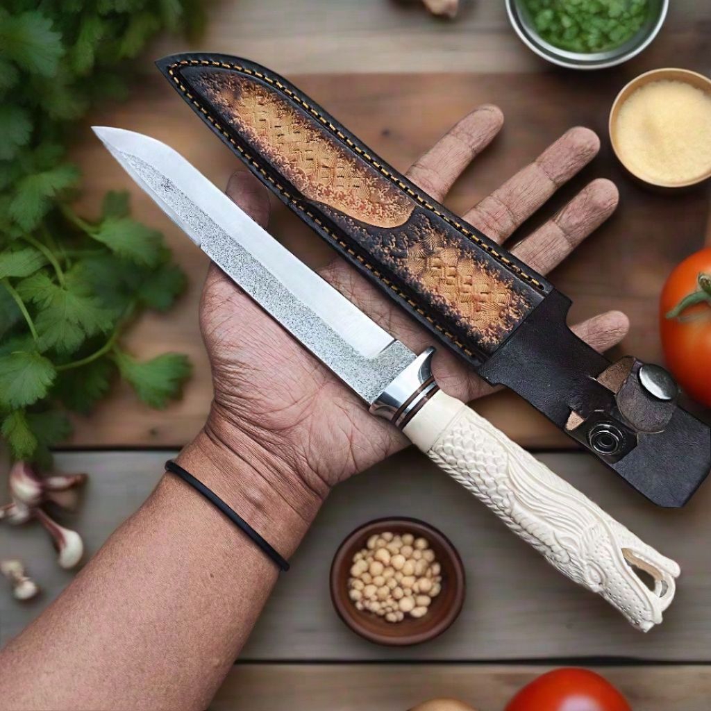 Pisau Custom D2 Gagang Gading Thailand + Sarung Kulit Sapi Asli | Tajam, Kuat, Elegan cuman ada 1