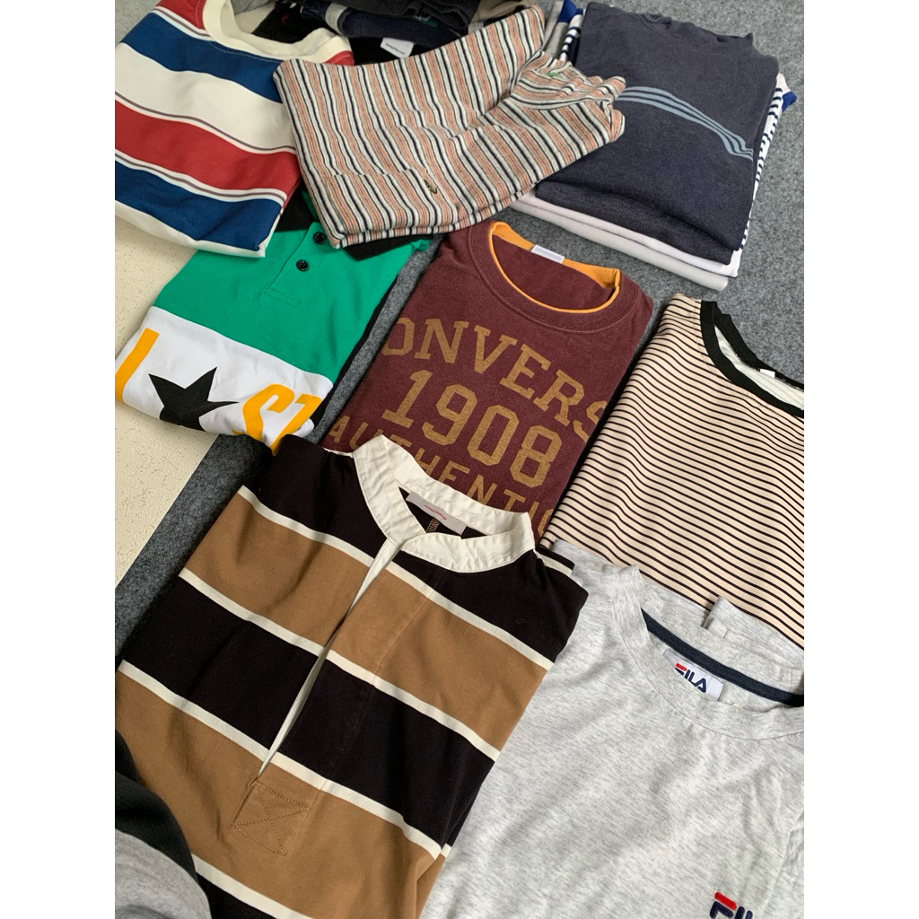 T-SHIRT LONGSLEEVES STRIPES UNIQLO, GU LAC0STEE CONVERSEE RUGBY