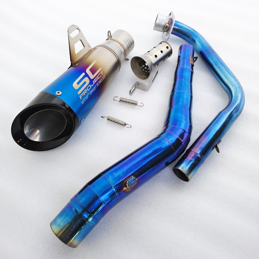 KNALPOT SC PROJECT S1 HD BLUE Original Import Taiwan FULLSET untuk R15 V3 V4 MT 15 VIXION XABRE MEGA