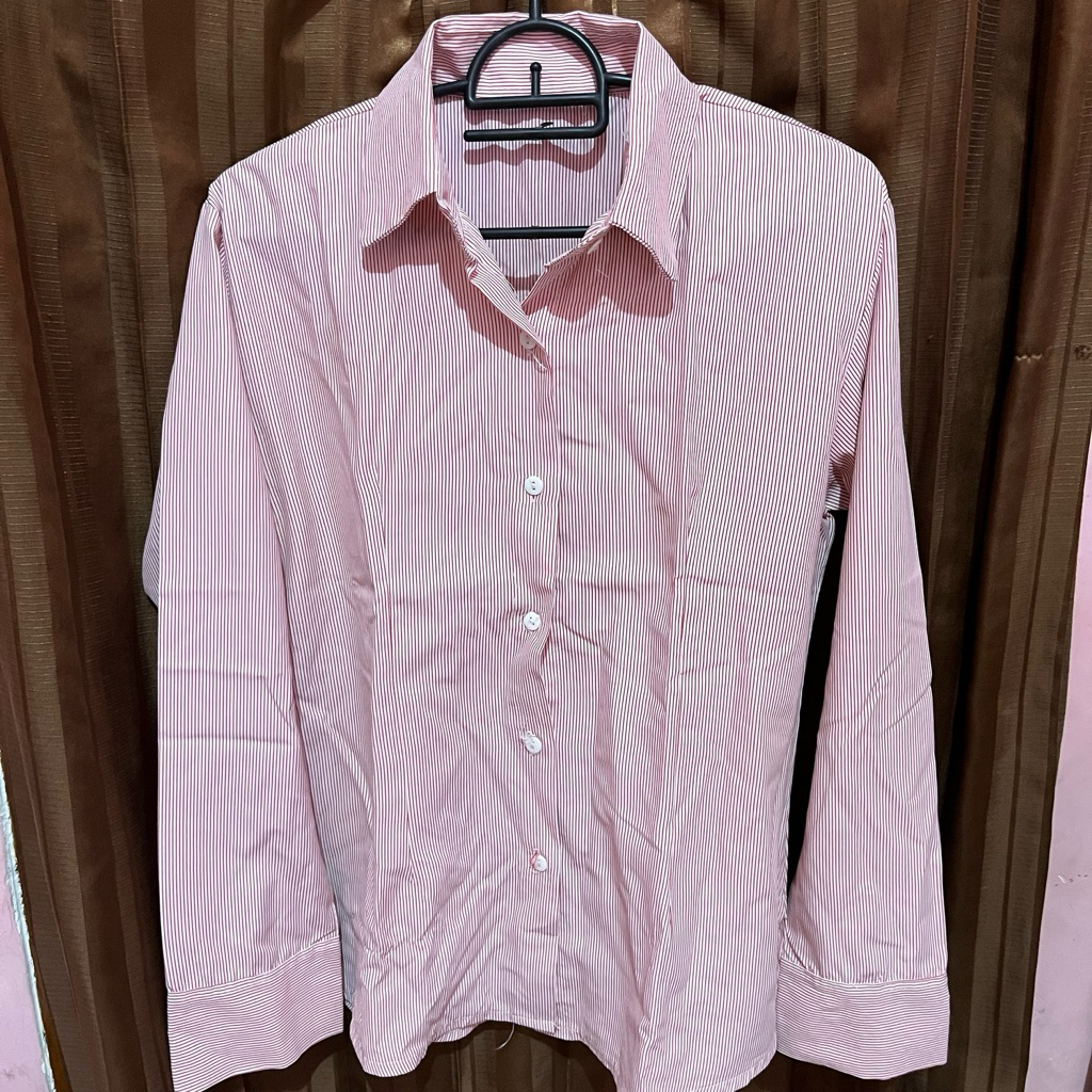 preloved kemeja salur pink