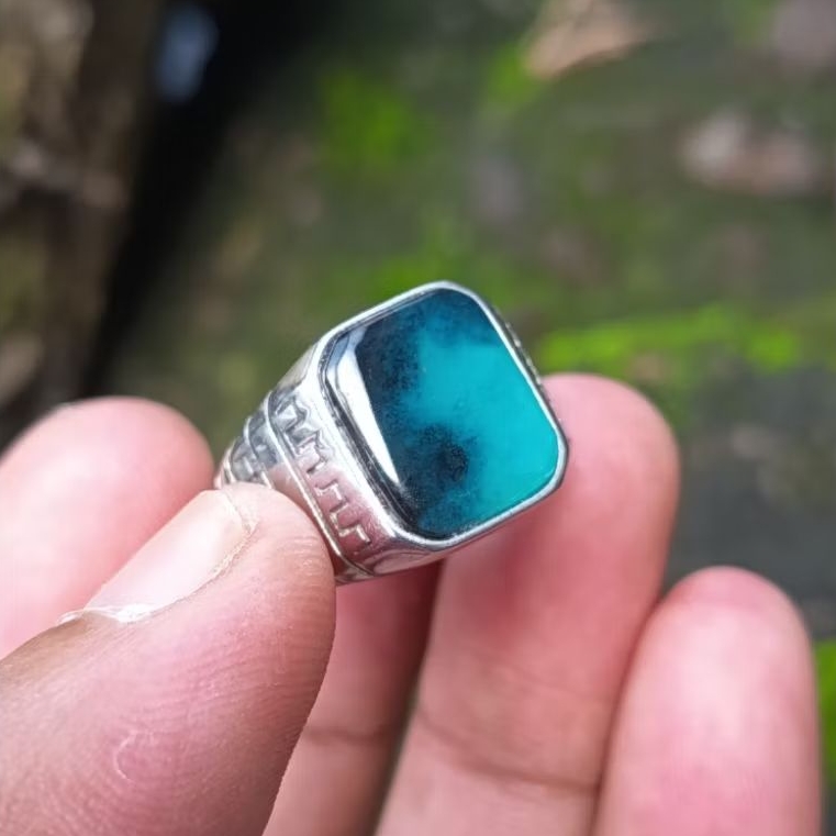 cincin batu akik bacan doko kristal kotak natural sz 7