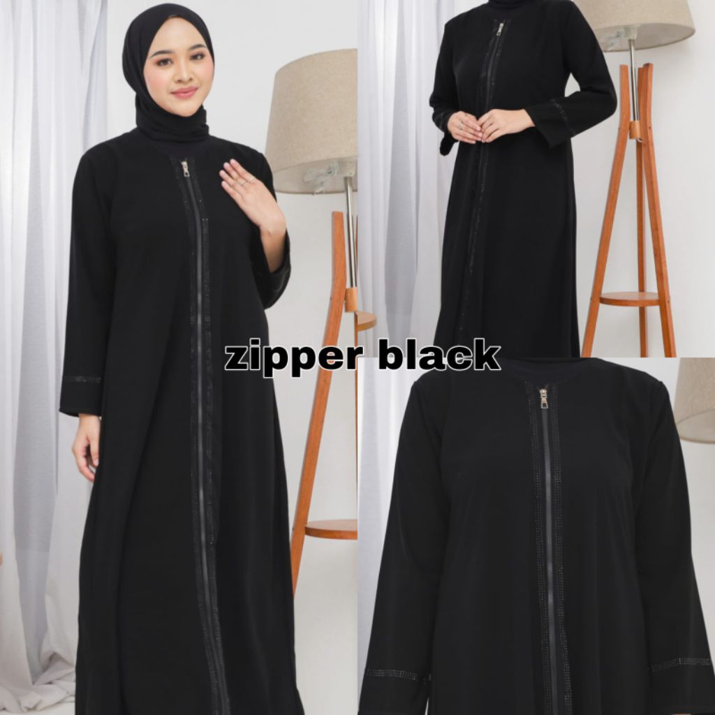 Abaya hitam gamis busana muslimah ZIPER BLACK