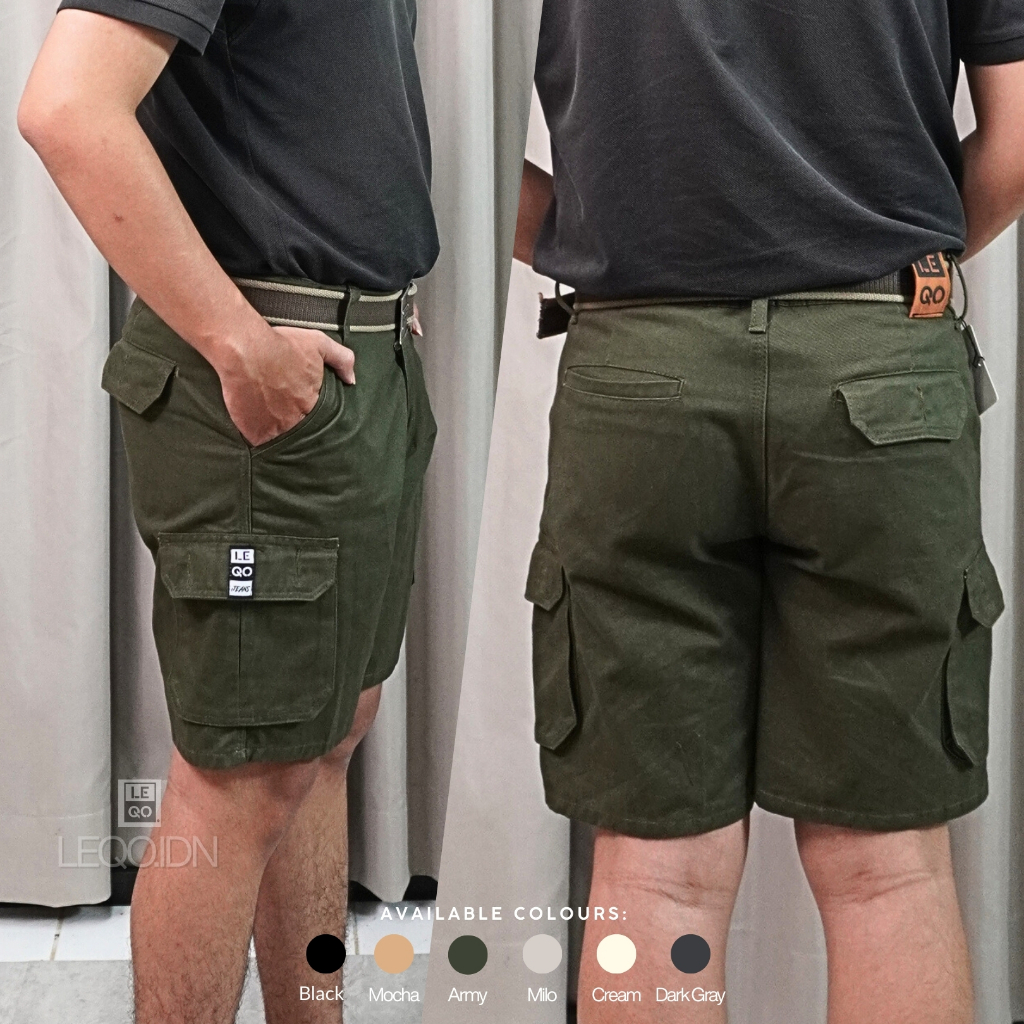 Leqo - Cambridge Celana Pendek Chinos Cargo Pendek Premium Pria Katun Nyaman Non Stretch ARMY