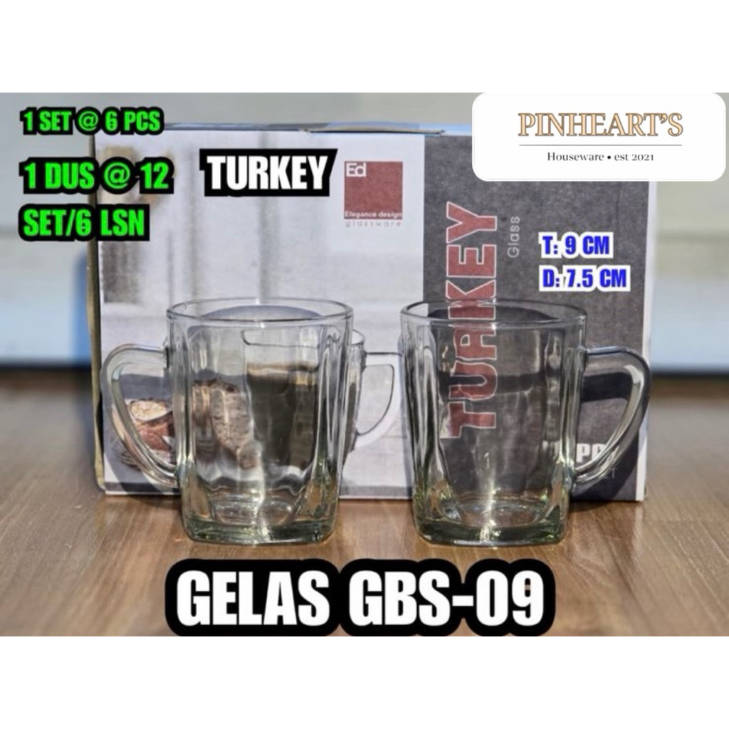 GELAS KACA TURKEY / GELAS KOPI GAGANG MODEL SEGI / GELAS KACA GAGANG SOUVENIR TURKEY TEBAL