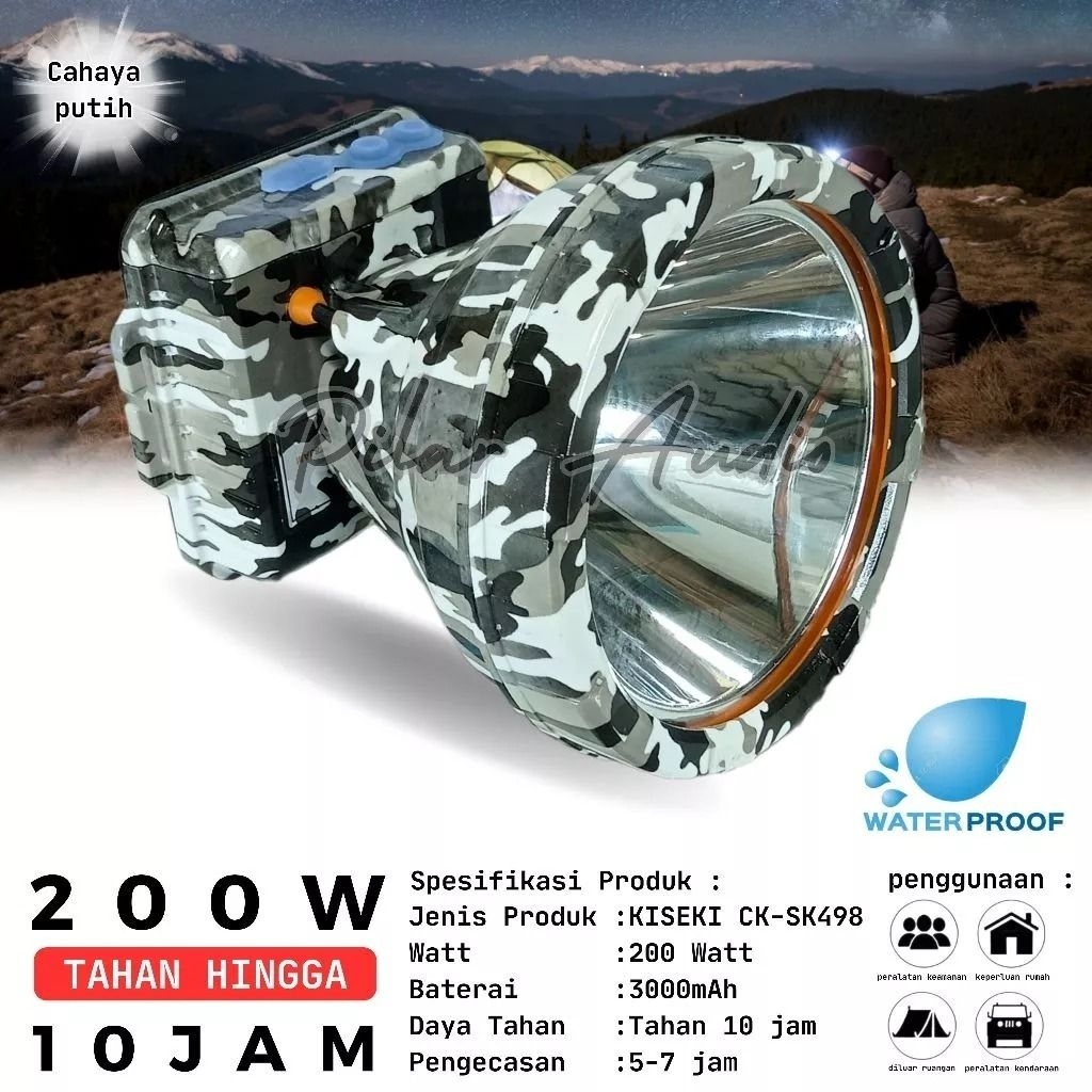 senter kepala KISEKI CK-SK298 150 WAT / CK-SK498 200 WATT super terang tahan lama