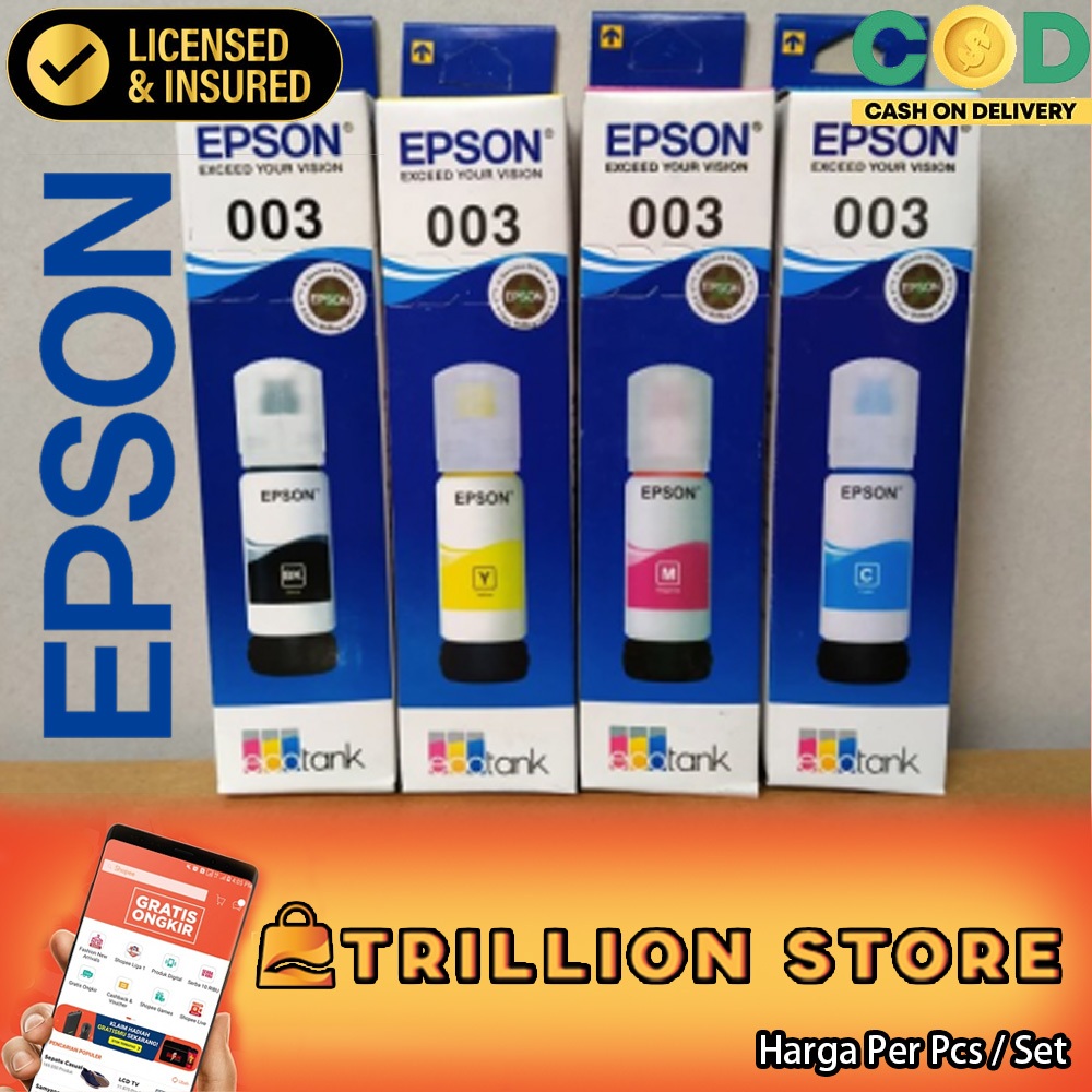 Epson 003 Tinta Ori Original Printer L1110 L3110 L3115 L3116 L3100 L3101 L3150 L3151 L3152 L3156 L32