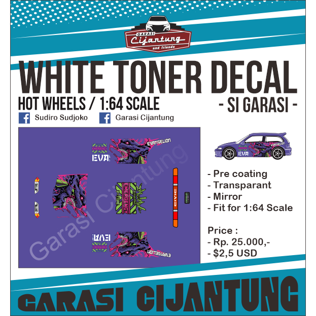 [White Toner] decal Hot Wheels Honda Civic EF tema Evangelion