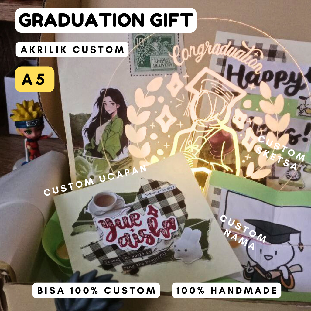 Lampu Hias Akrilik Custom Kado Wisuda Wedding Birthday A5 USB LED