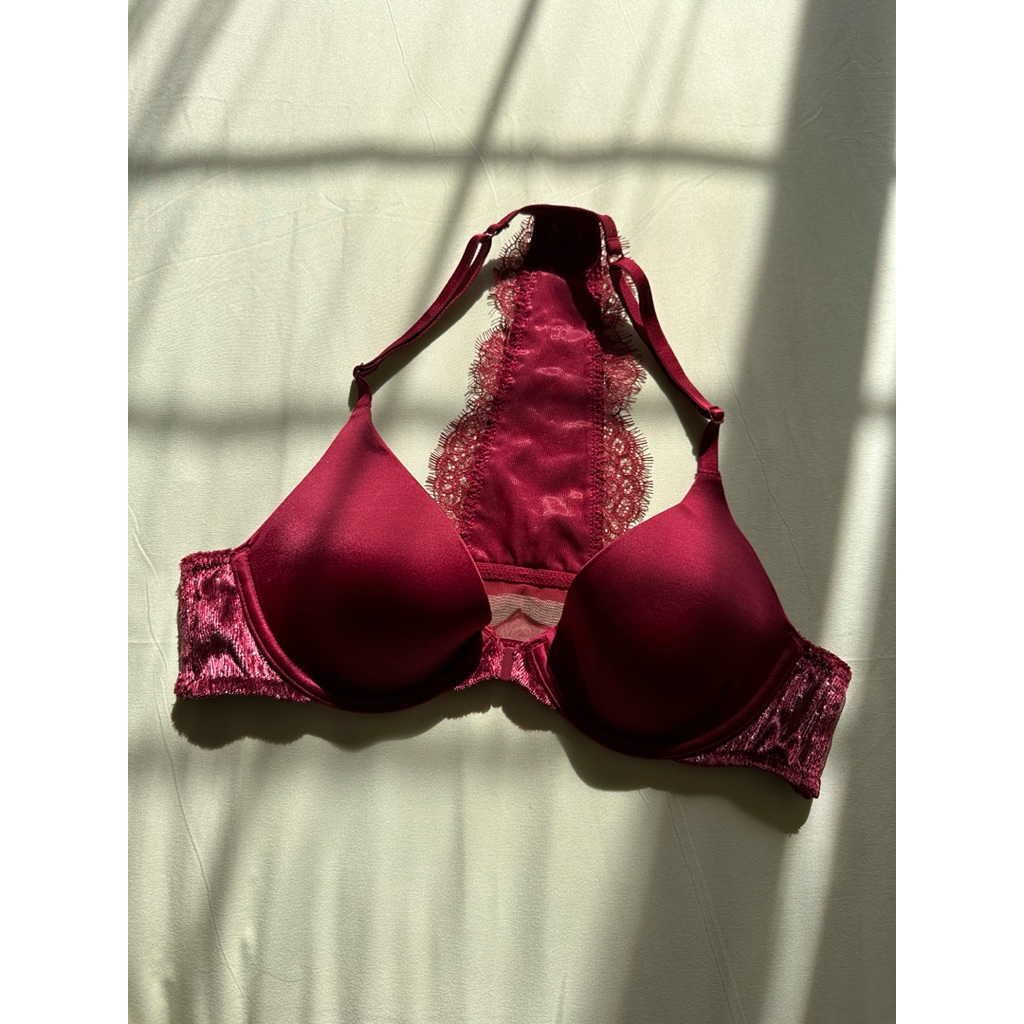 BRAND NEW BUKAN PRELOVED Victoria's secret racerback burgundy lace bra vs 34A