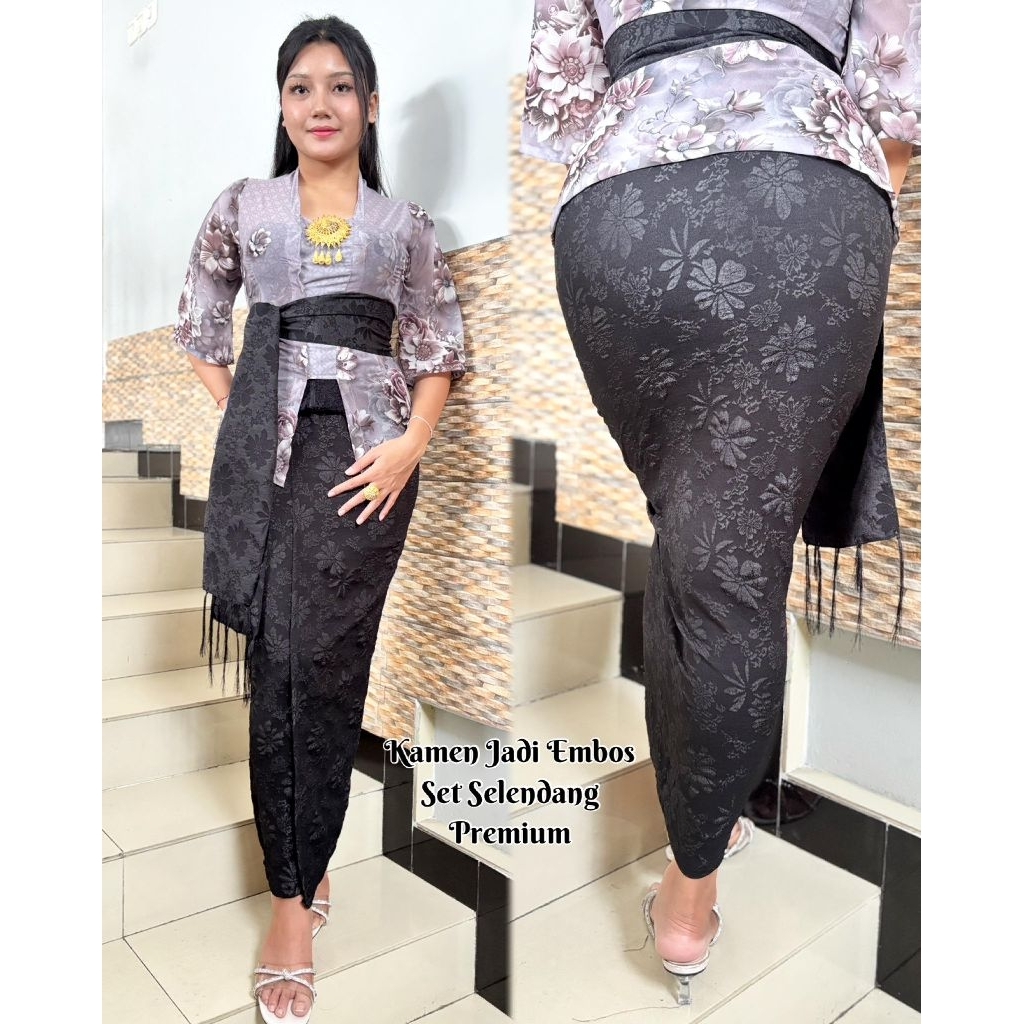 Rok denim // Kamen jadi denim emboss + selendang // bawahan kebaya