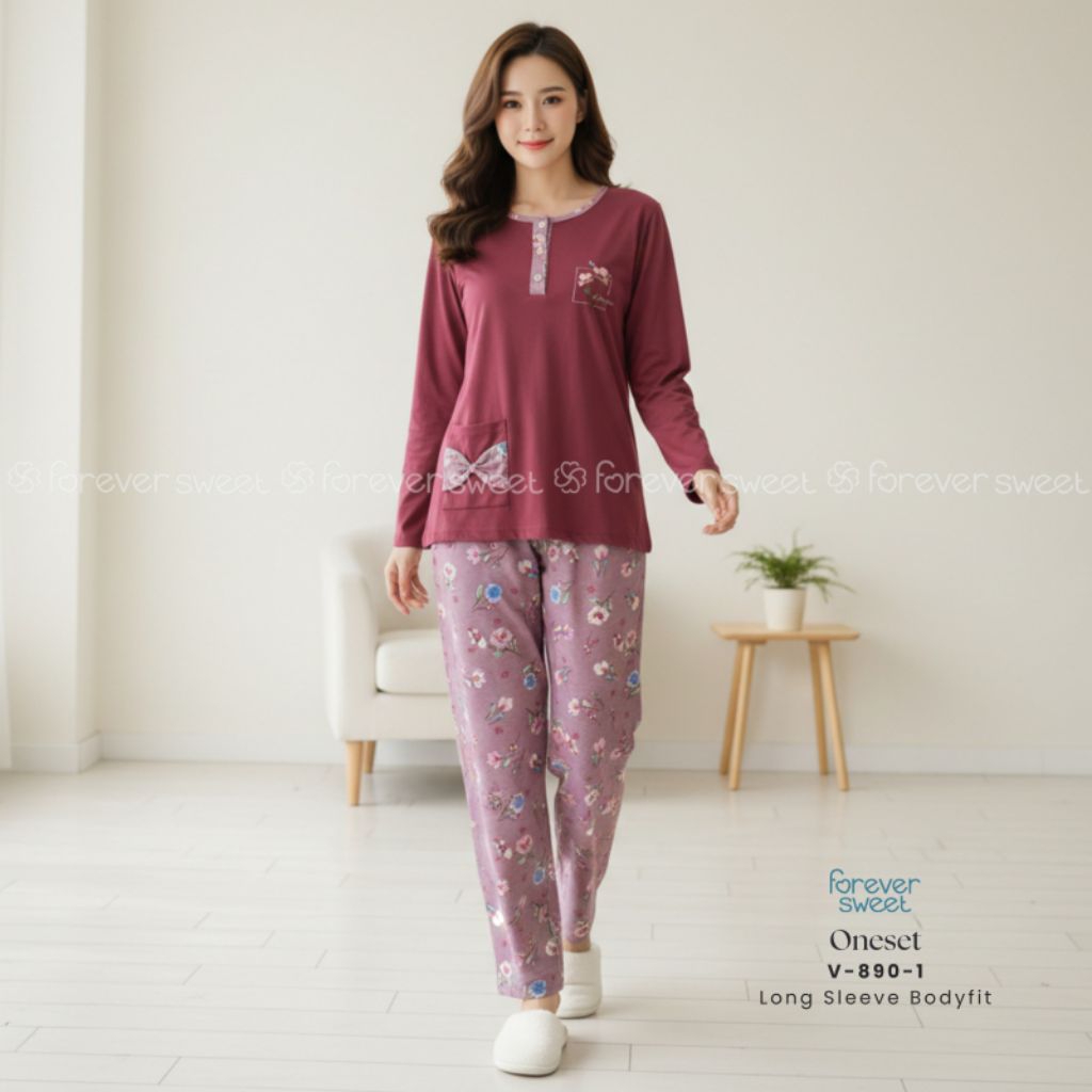 FOREVER SWEET Concept Baju Tidur Babydoll Setelan Piyama One Set PP Body Fit Bodyfit BodyFit Celana 