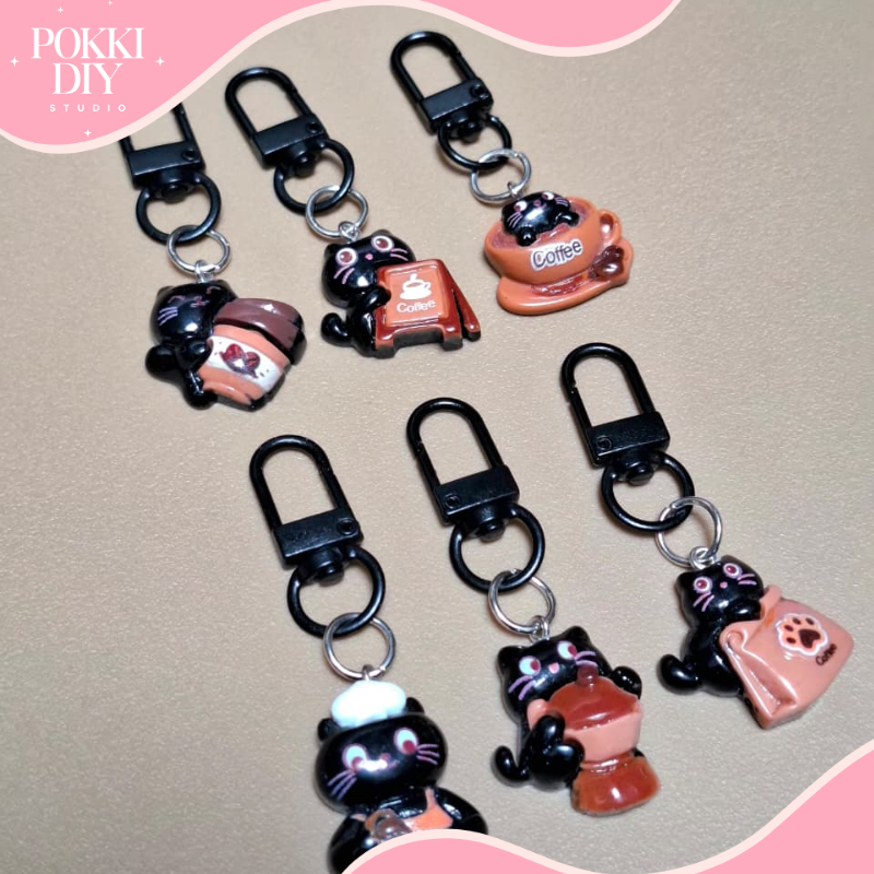 Gantungan Kunci Kucing Hitam Ring Imut Pastel Glossy Hadiah Kunci Tas Lucky Cat Keychain
