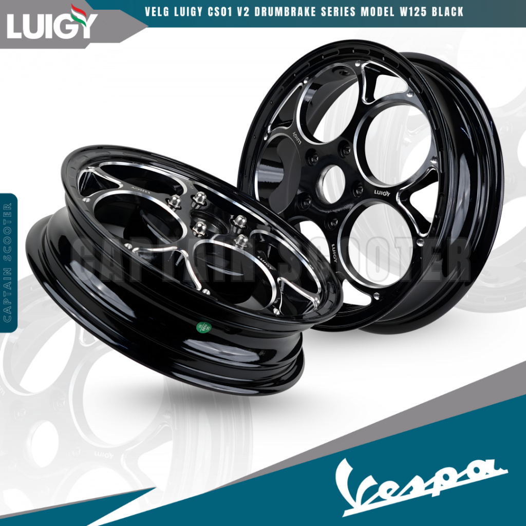 LUIGY Rims VELG CS01 CS-01 V2 Drumbrake Series BLACK Model W125 Vespa Sprint Primavera GTS S LX Ring