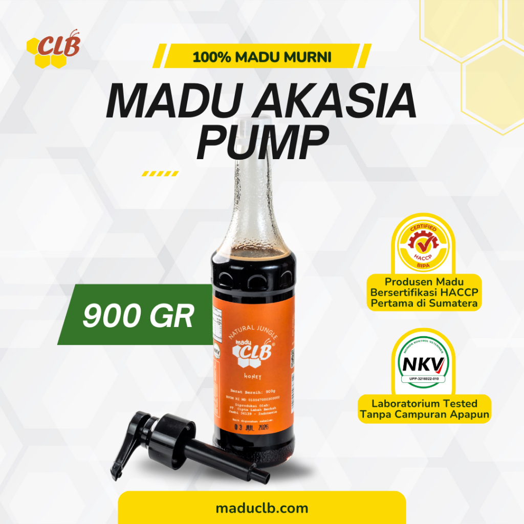 Madu Akasia CLB Pump 900gr - Original Natural Pure Honey - MADU MURNI Hutan Sumatera 100% Asli Tanpa