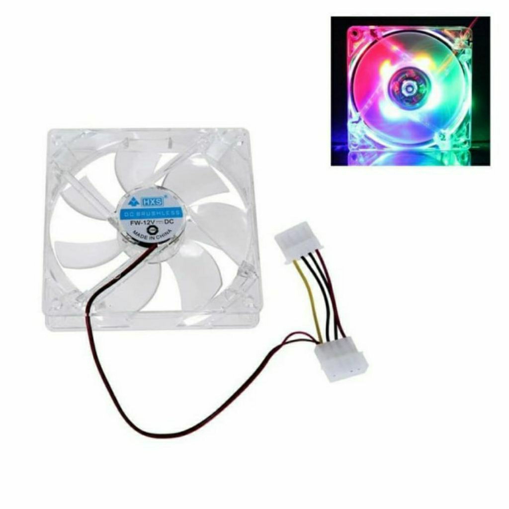 Fan Casing CPU 12cm Transparan WARNA LED - KIPAS CPU LAMPU LED dc 12v Cooler fan