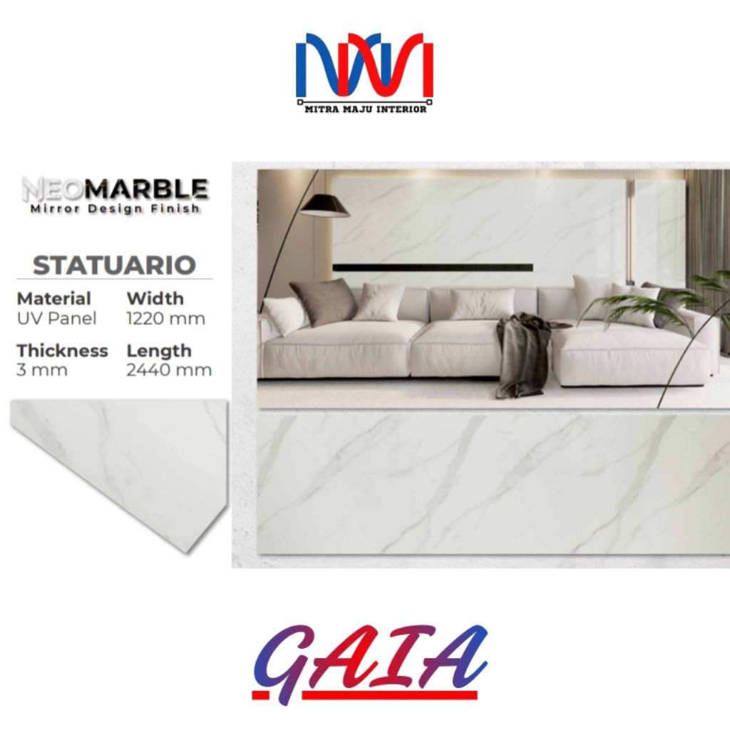 NeoMarble Statuario PVC Panel Papan Lembaran Motif Corak Marmer Interior Dinding