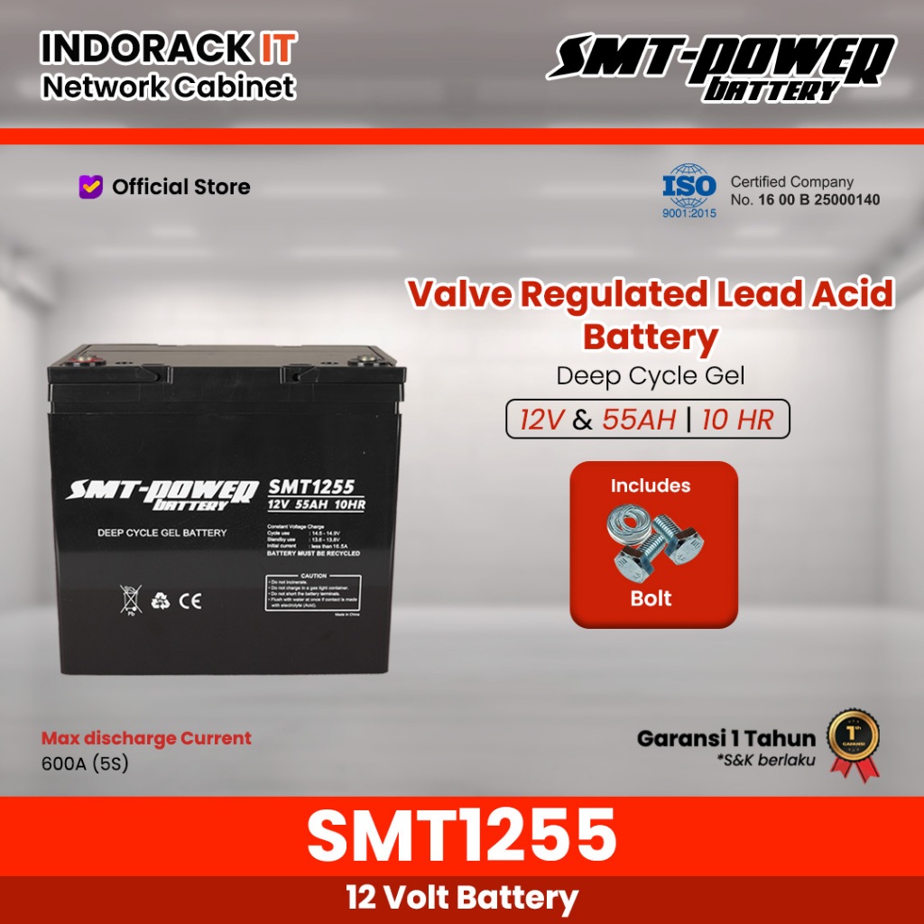 Battery 12V 55AH Baterai Aki Kering UPS VRLA SMT POWER SMT1255