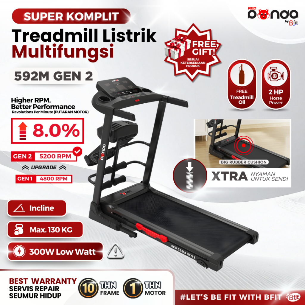 (SEMARANG) Treadmill Elektrik REDPANDA 592M Multifungsi Murah Listrik Lipat Portable Low Watt