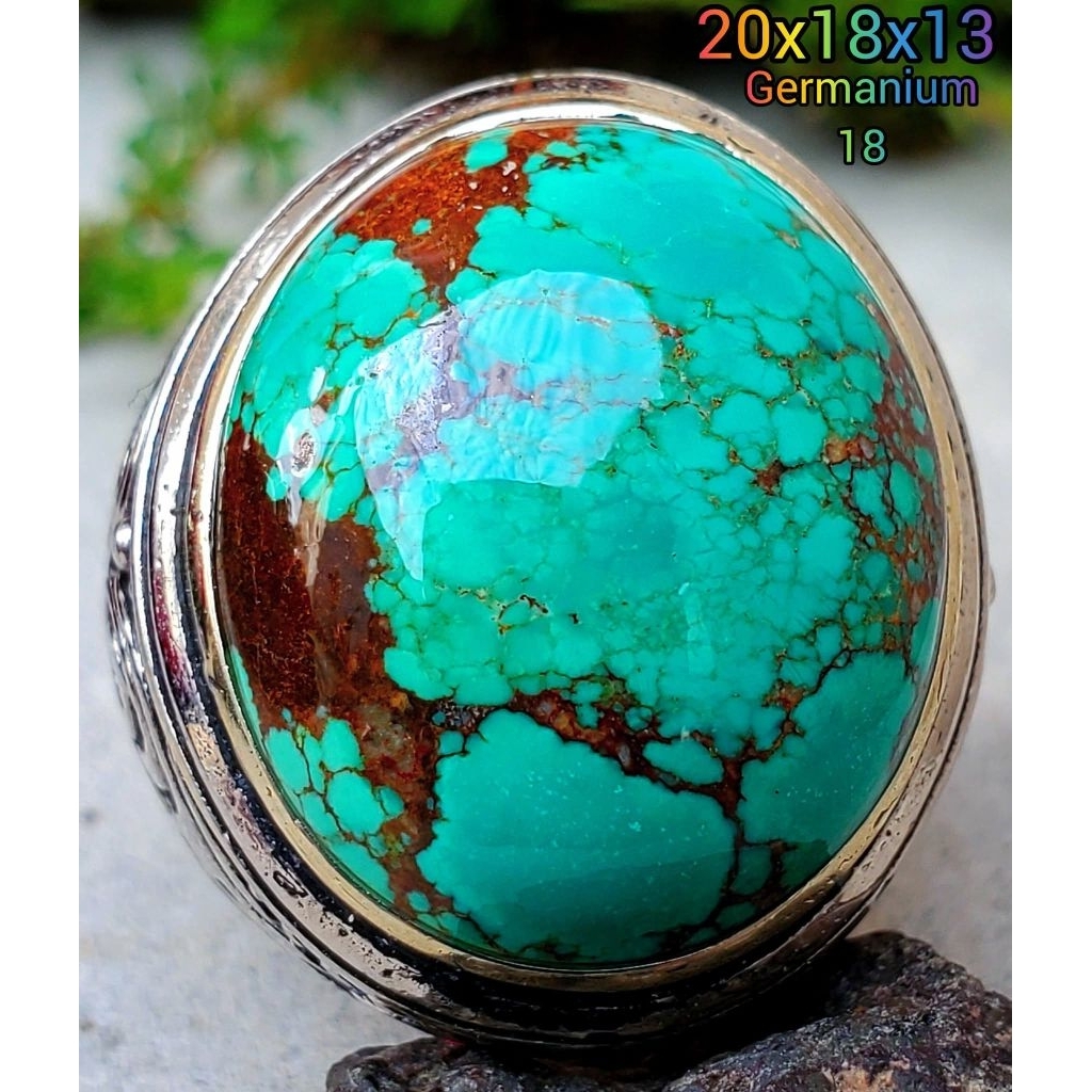 Cincin Batu Pirus Persia Asli - Biru Hijau Toska Ceplok Kuro