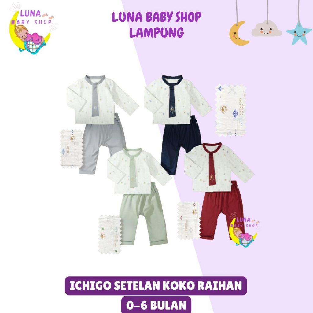 Ichigo Baju Lebaran Bayi/Setelan Baju Koko Raihan Bayi 0-6 Bulan