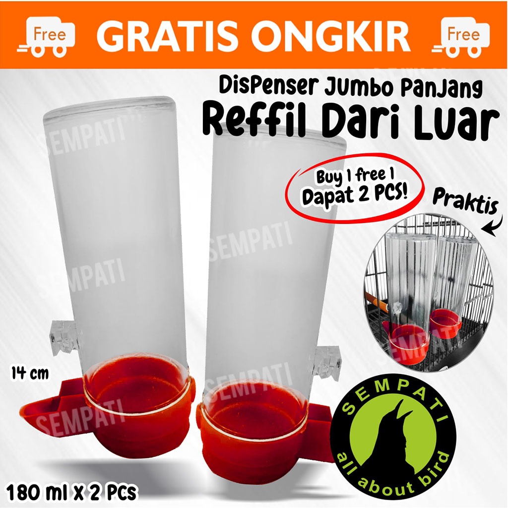SEMPATI Dispenser Tabung Panjang Jumbo Pasang Di Luar Sangkar Cepuk Ternak Batre Kenari Dispenser 1 