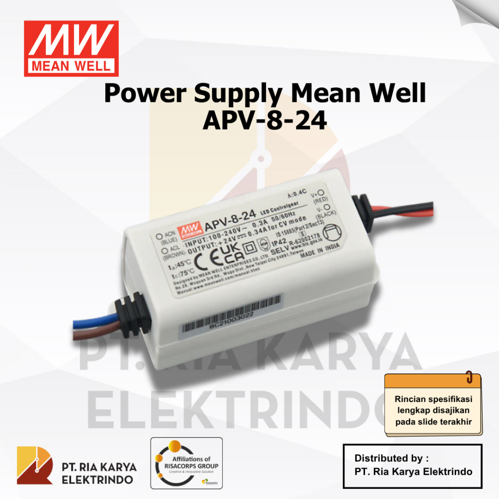 POWER SUPPLY LED DRIVER MEANWELL APV-8-24  8 watt 24V Original Bergaransi