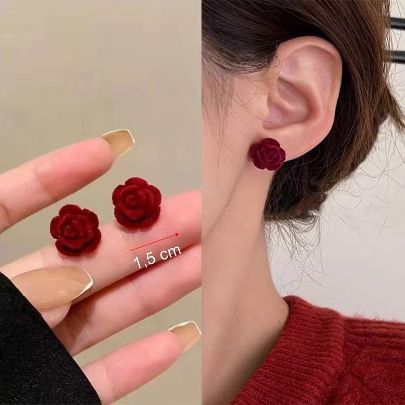 Anting Merah Anting Bunga Merah Maroon Anting Kecil Anting Bunga Mini AT1190