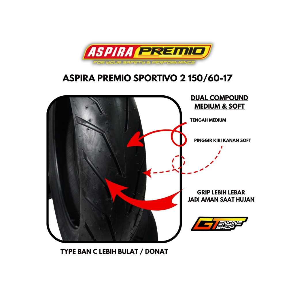 BAN ASPIRA PREMIO SPORTIVO 2 150/60-17 MEDIUM COMPOUND 150 60 17 TUBELESS PRODUKSI TAHUN TERBARU