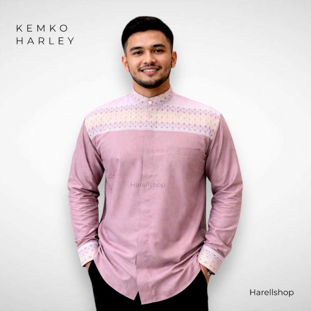Kemko Harley Pria Lengan Panjang Warna Pink Mauve | Bahan Katun Adem | Koko Modern Premium | Pink Ma