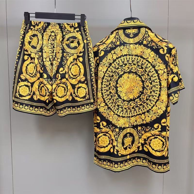 Men's thin quick drying totem light luxury printed hooded zippered cardigan shorts set