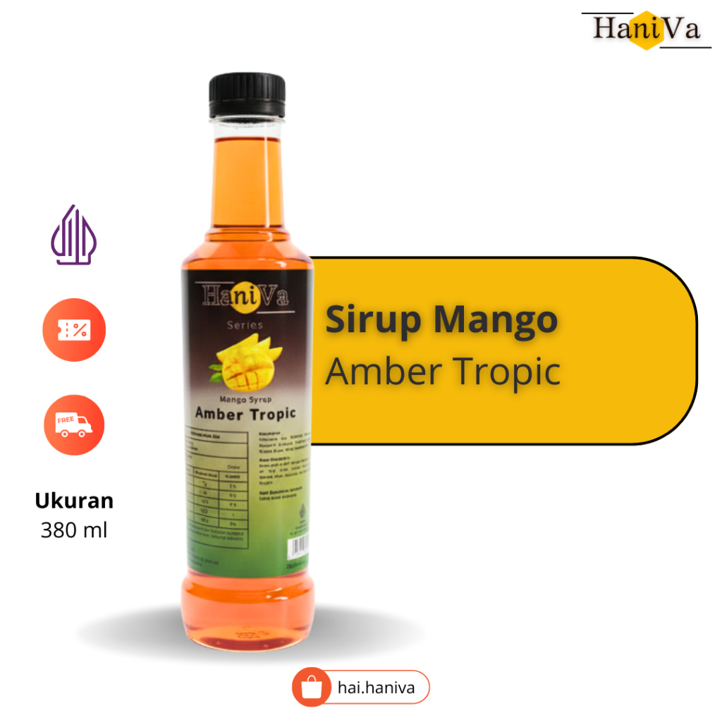 Haniva Mango (Mangga) Syrup Premium 380ml – Sirup Buah Mangga untuk Smoothies Minuman Campuran Teh &